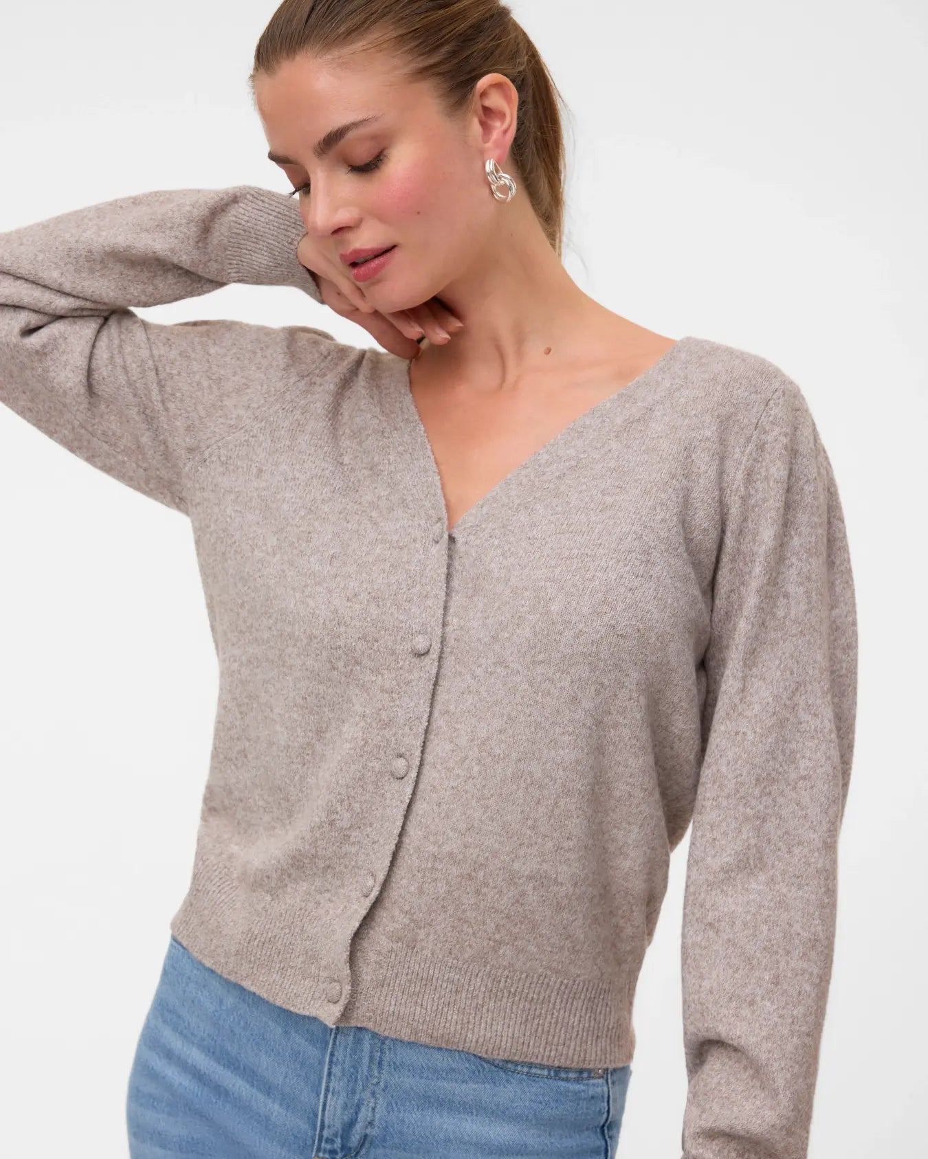 VM DOFFY V NECK CARDIGAN - MOON ROCK