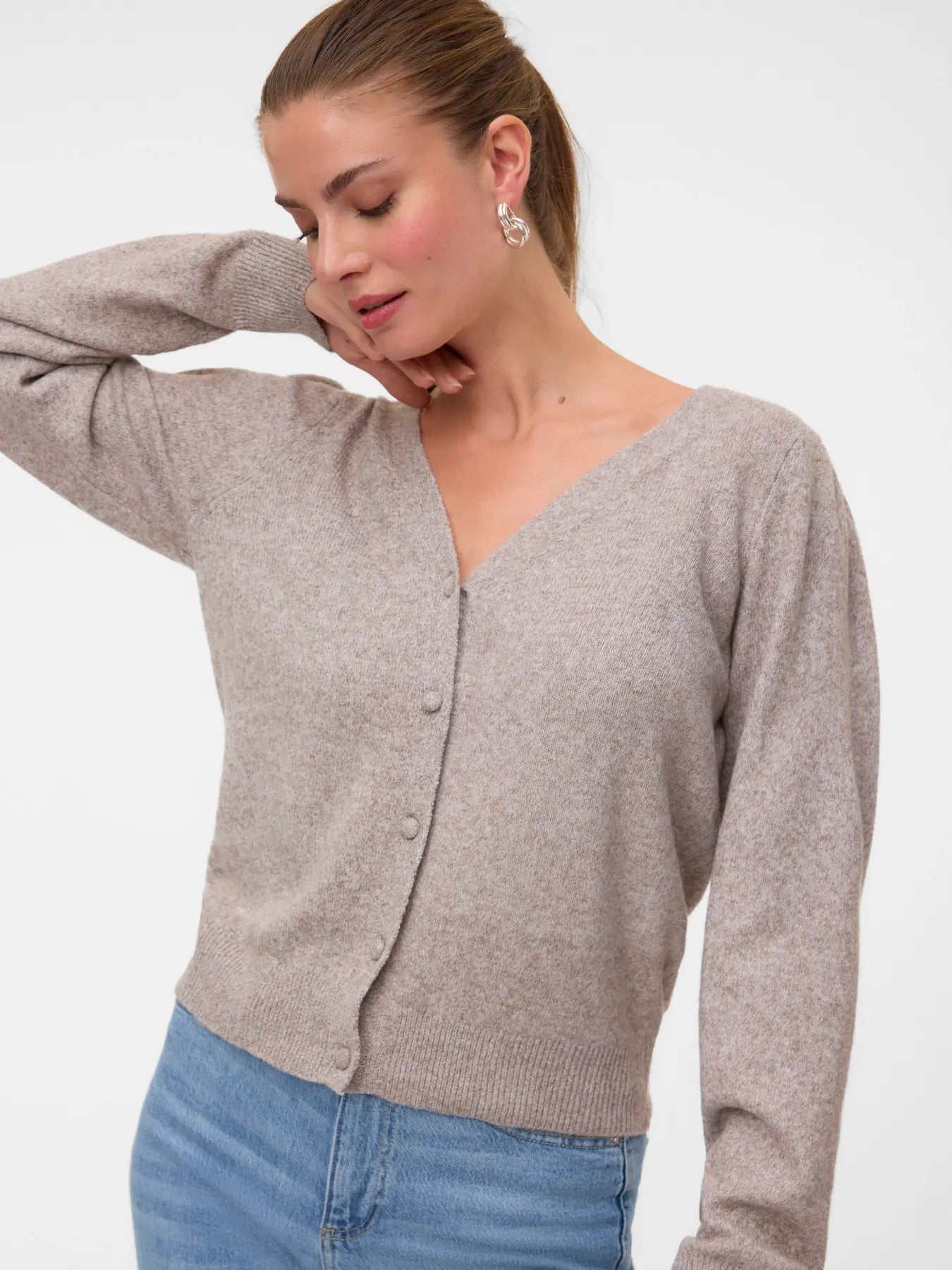 VM DOFFY V NECK CARDIGAN - MOON ROCK