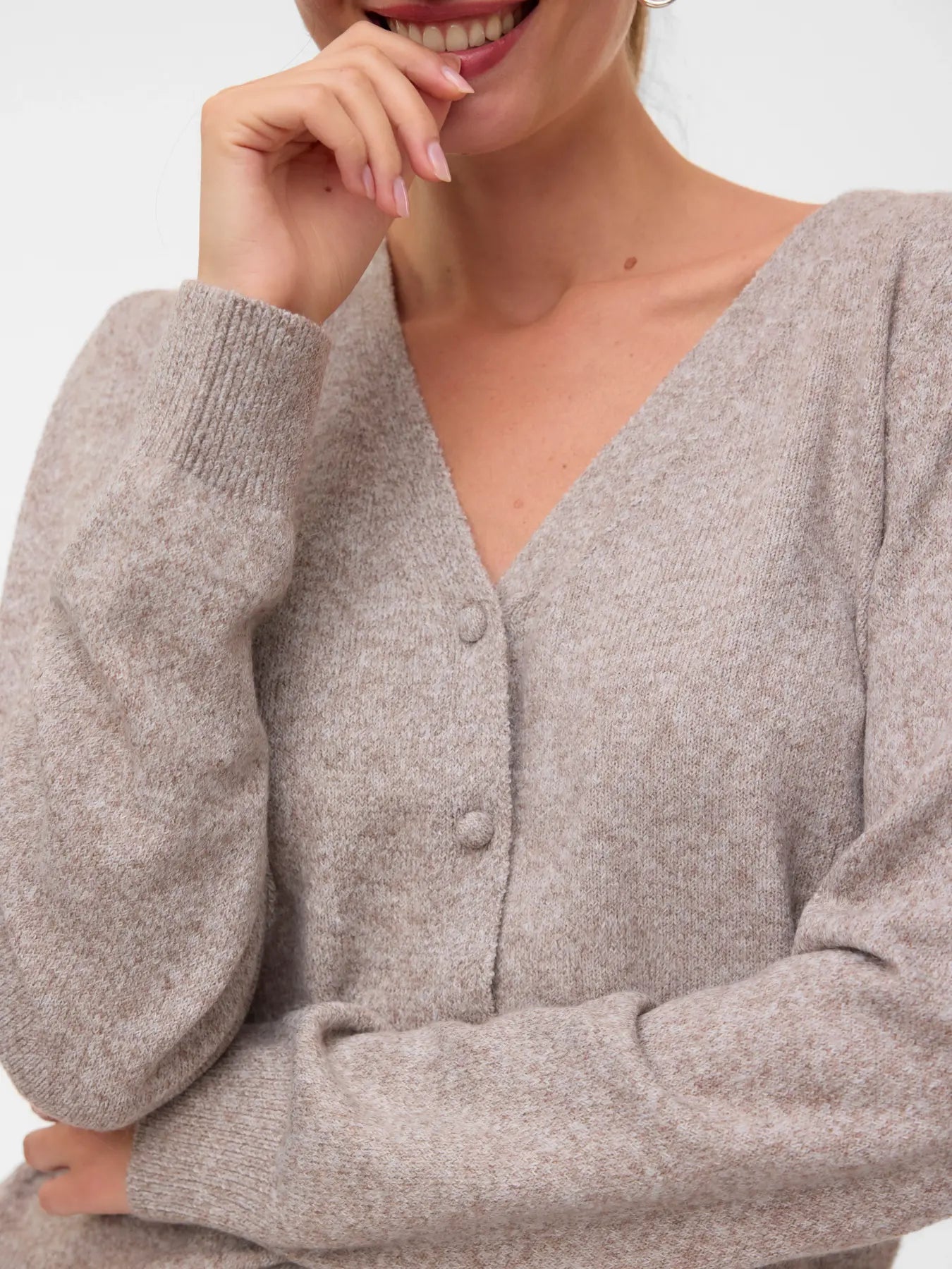 VM DOFFY V NECK CARDIGAN - MOON ROCK
