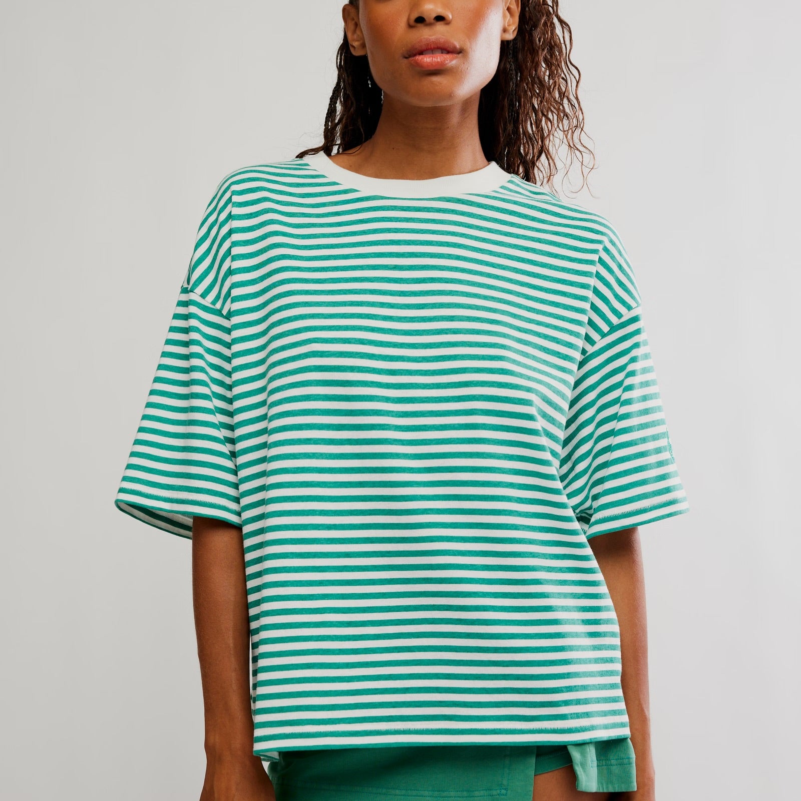 FREE PEOPLE STRIPE TACKLE TEE - GREEN COMBO