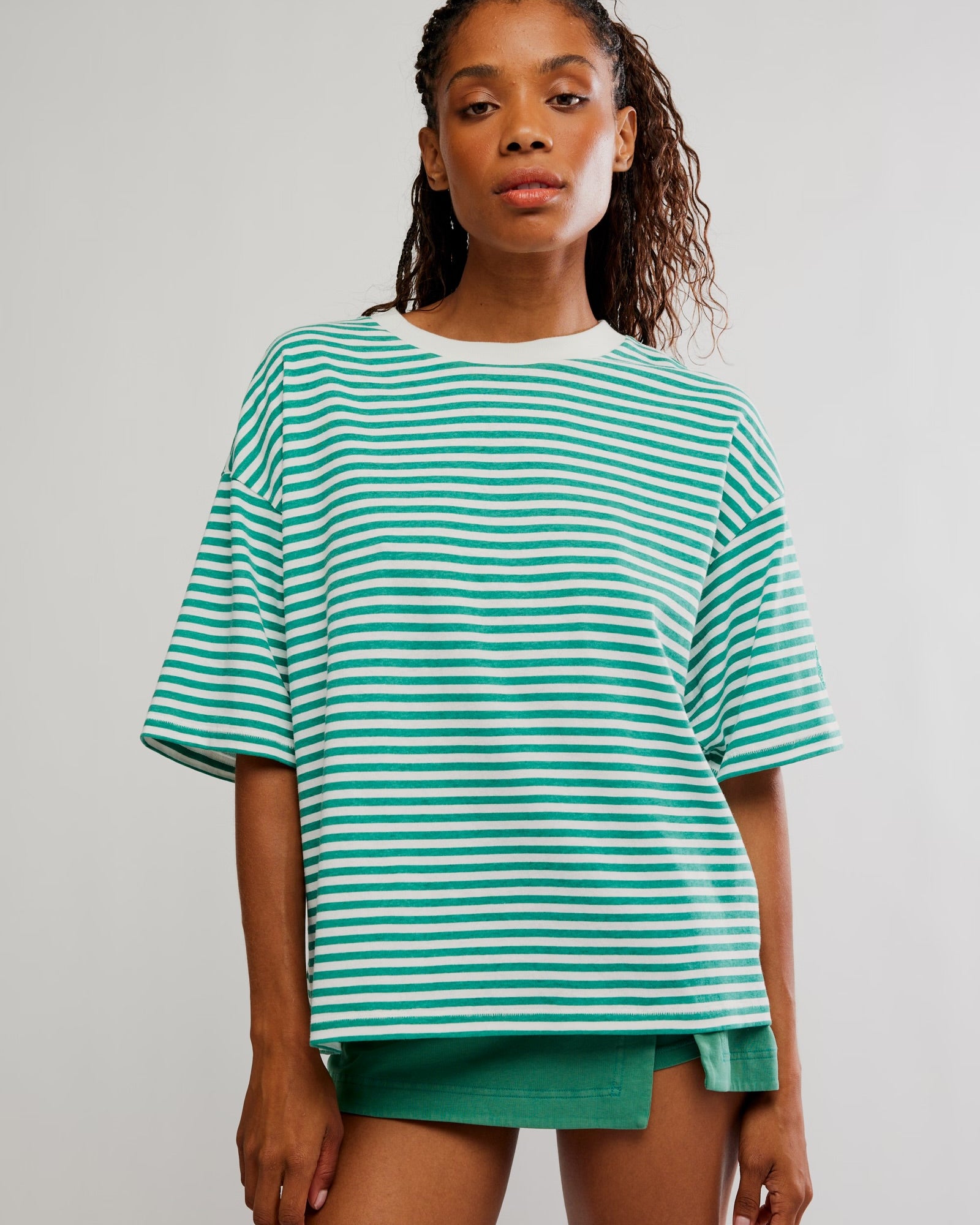 FREE PEOPLE STRIPE TACKLE TEE - GREEN COMBO