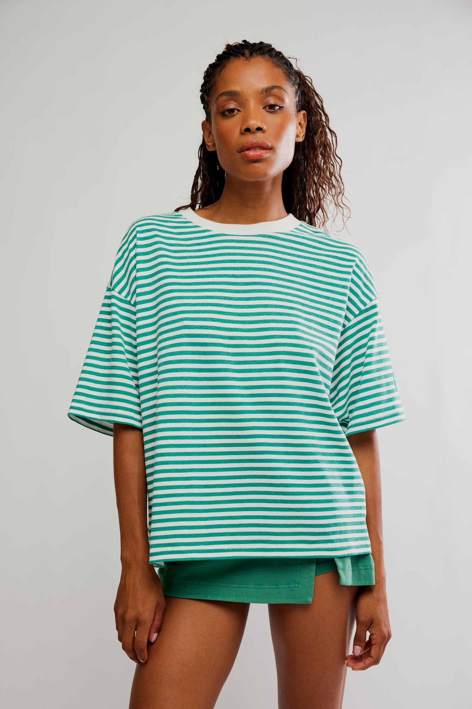 FREE PEOPLE STRIPE TACKLE TEE - GREEN COMBO