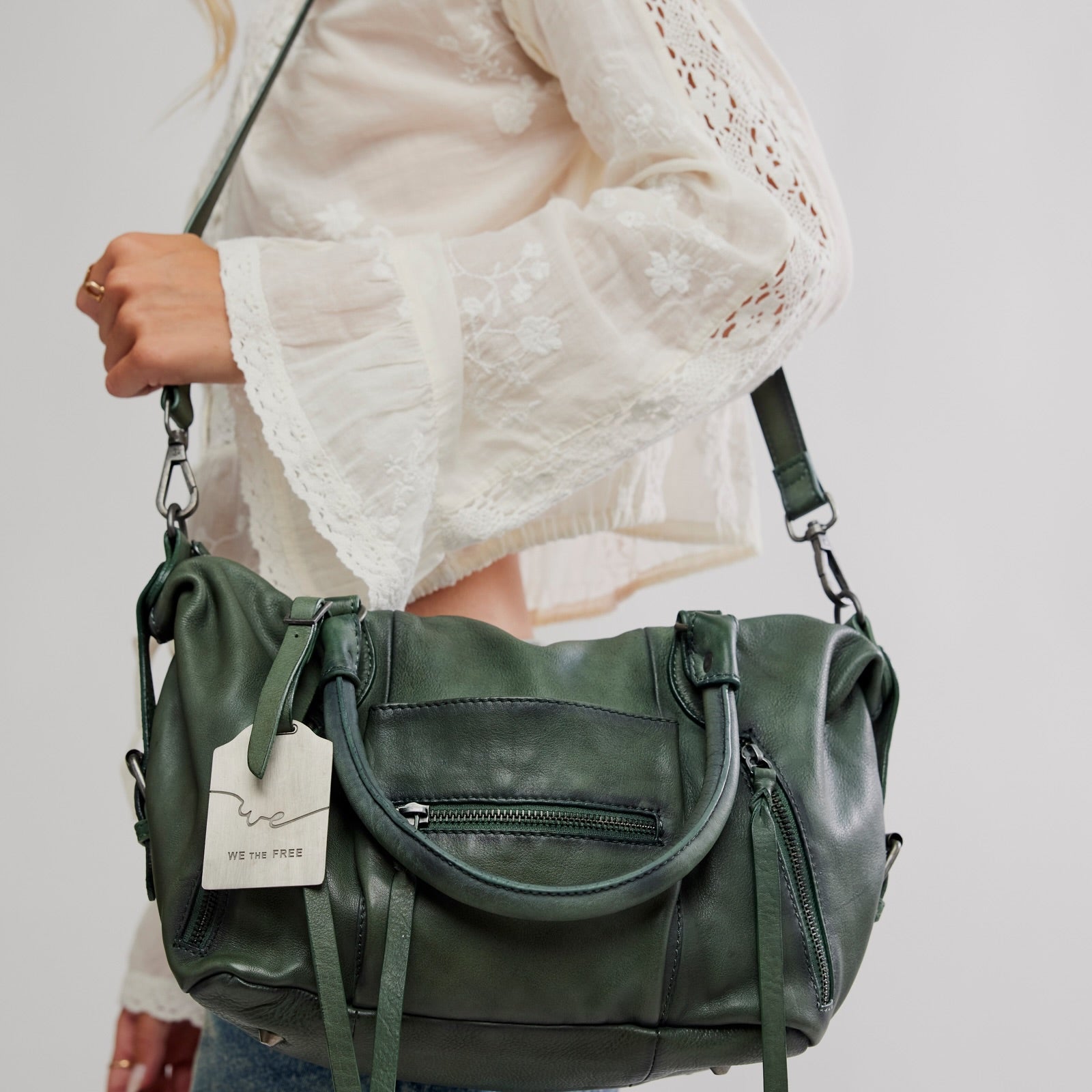 FREE PEOPLE BABY EMERSON LEATHER TOTE - SECRET SAGE