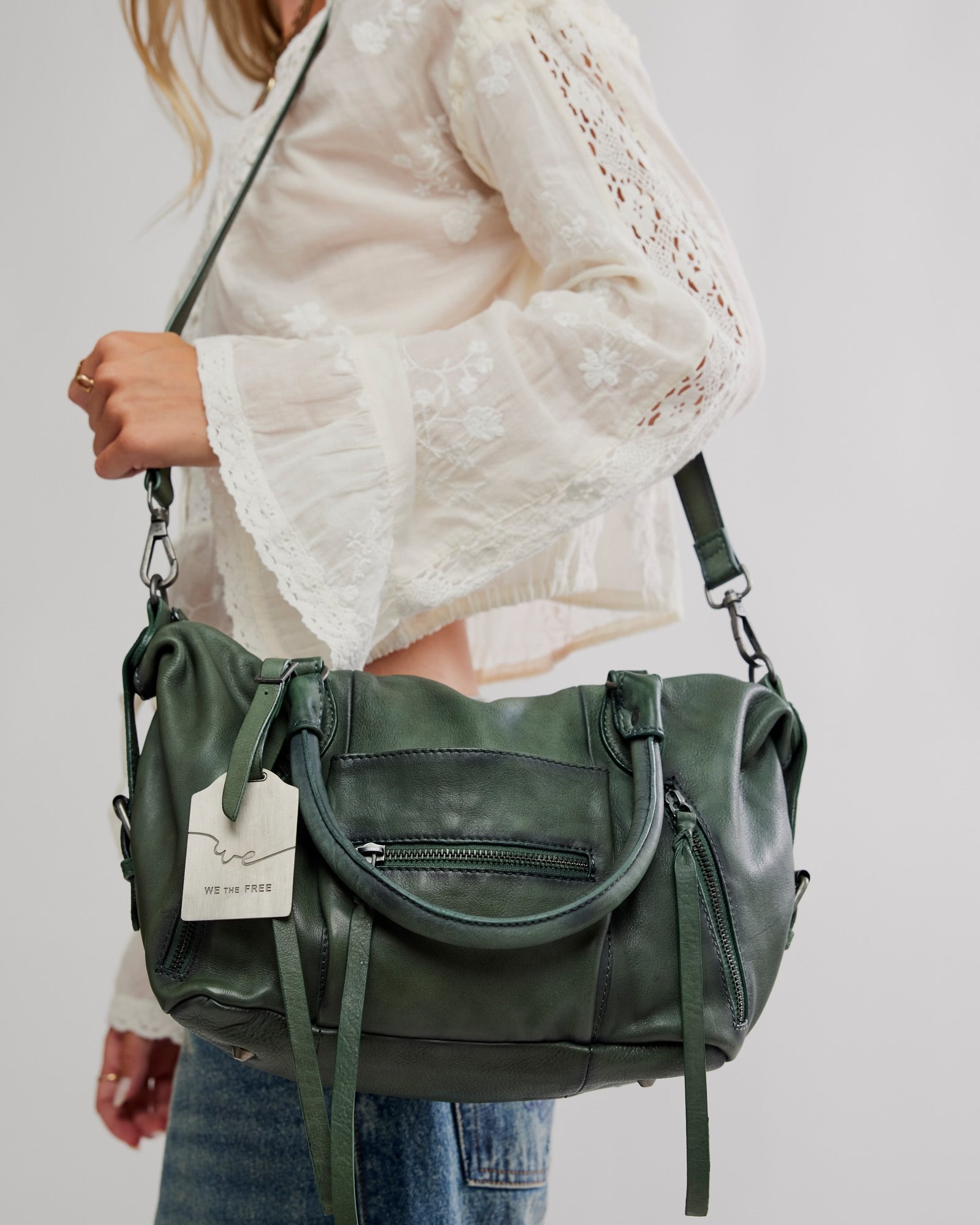 FREE PEOPLE BABY EMERSON LEATHER TOTE - SECRET SAGE