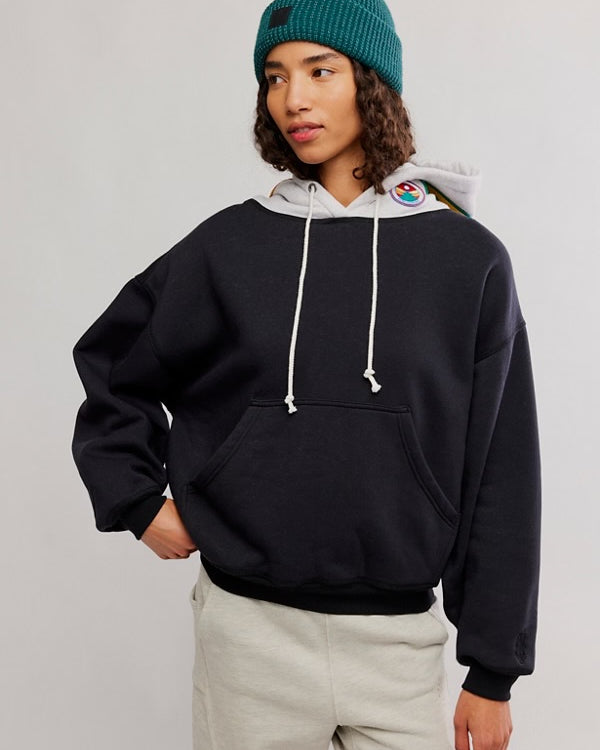 FREE PEOPLE FINAL CALL PATCH HOODIE - BLACK