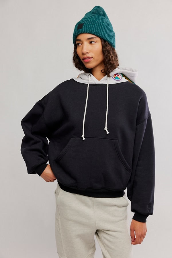 FREE PEOPLE FINAL CALL PATCH HOODIE - BLACK
