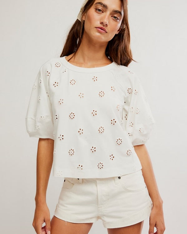 FREE PEOPLE JESSIE EYELET TEE - WHISPER WHITE