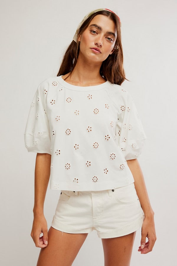 FREE PEOPLE JESSIE EYELET TEE - WHISPER WHITE