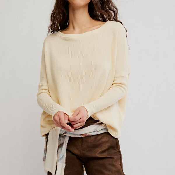 FREE PEOPLE LATTE BLUES THERMAL TOP - ALABASTER CREAM