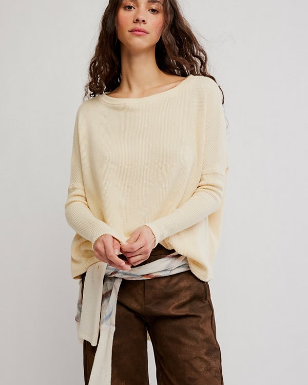 FREE PEOPLE LATTE BLUES THERMAL TOP - ALABASTER CREAM