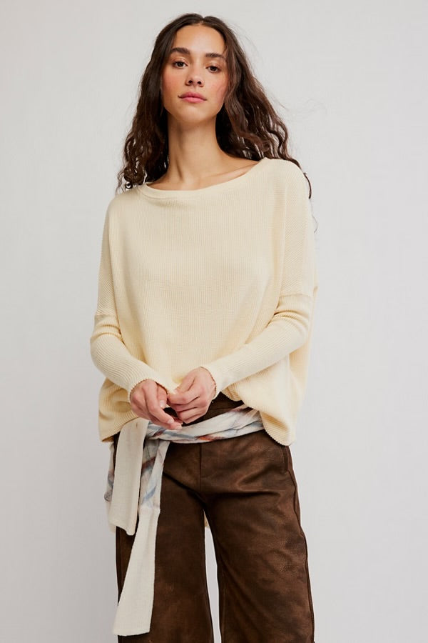 FREE PEOPLE LATTE BLUES THERMAL TOP - ALABASTER CREAM