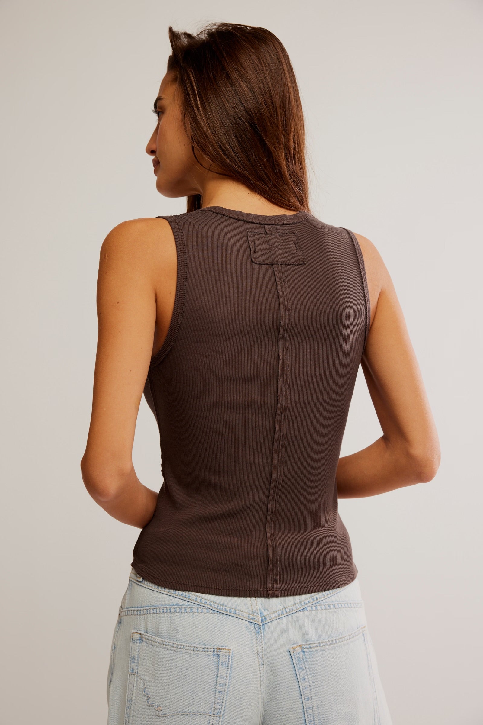 FREE PEOPLE NERIA V NECK TANK - DOUBLE ESPRESSO
