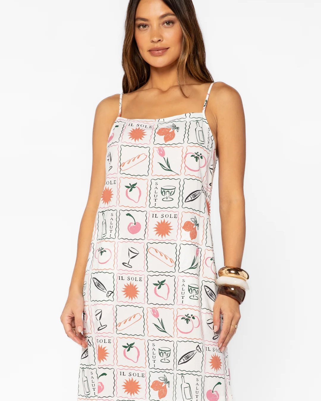 VELVET HEART BRIANNE MULTI STAMP DRESS - WHITE