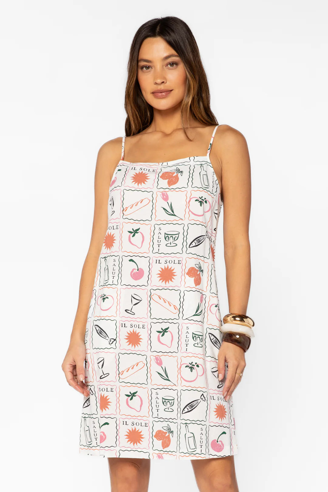 VELVET HEART BRIANNE MULTI STAMP DRESS - WHITE
