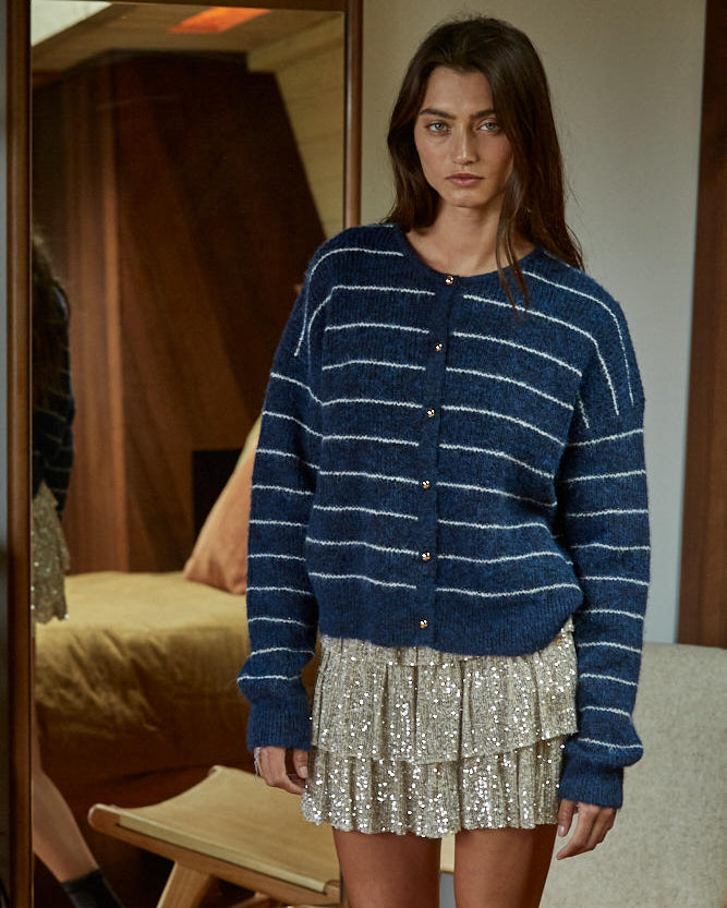 SEQUIN TIERED MINI SKIRT - GOLD SILVER