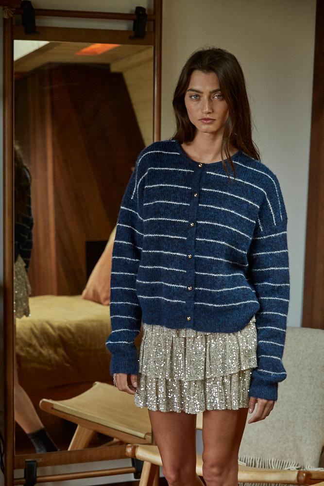 SEQUIN TIERED MINI SKIRT - GOLD SILVER