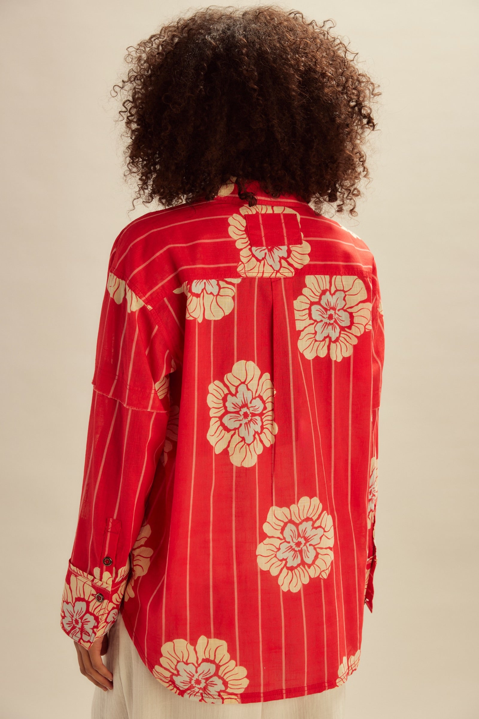 FREE PEOPLE HIDDEN FLOWER CAMO SHIRT - CHERRY COMBO