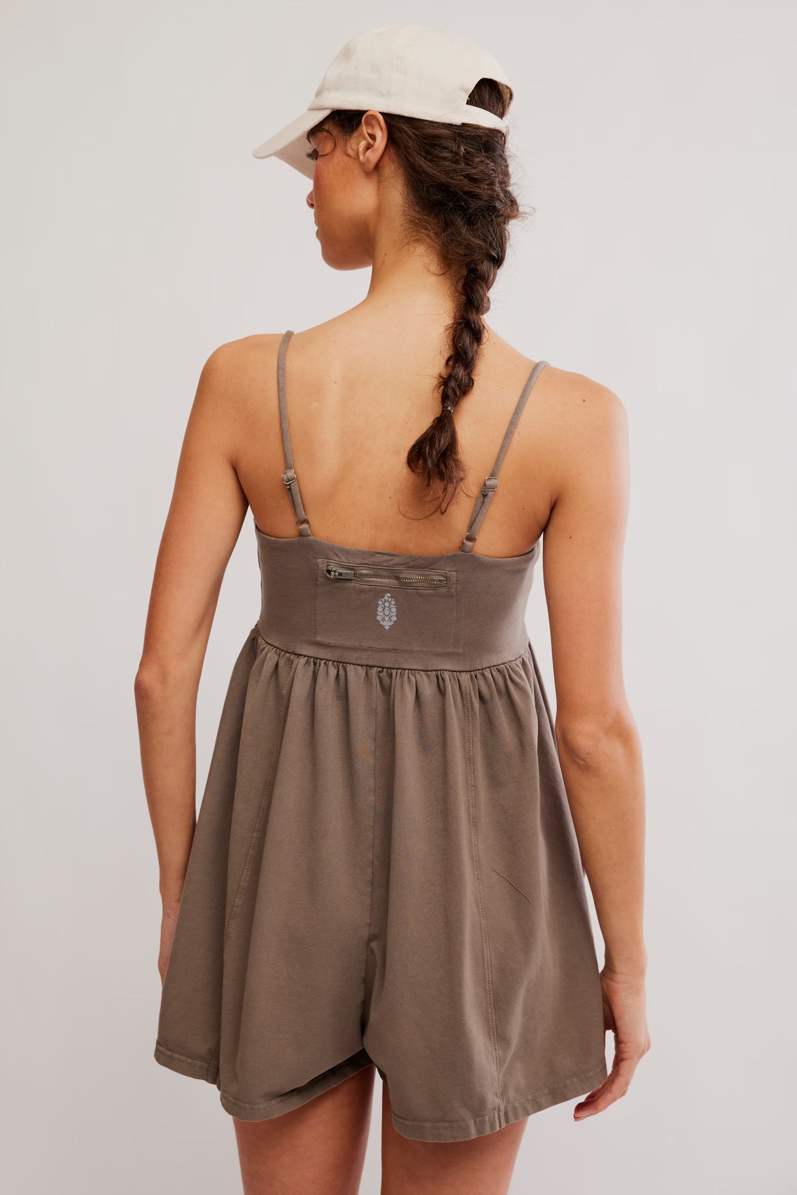 FREE PEOPLE HOT SHOT STRAPPY ROMPER - PEWTER