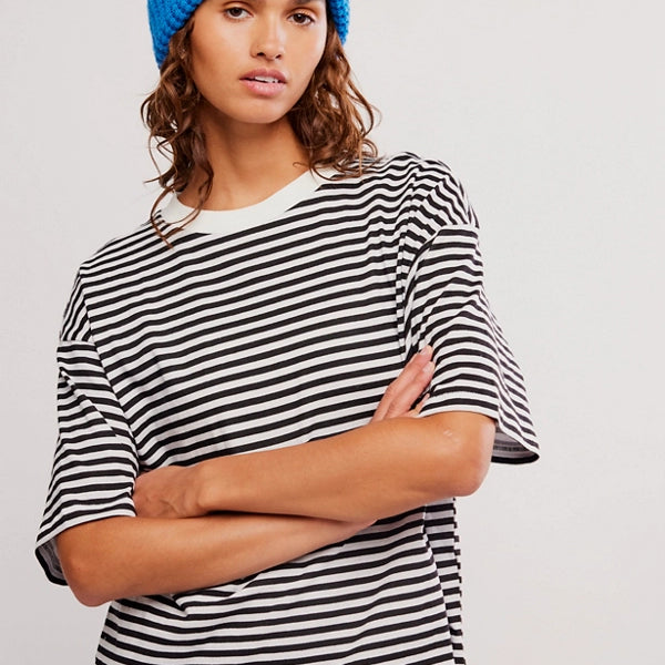 FREE PEOPLE STRIPE TACKLE TEE - BLACK COMBO