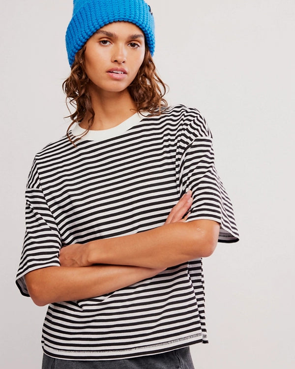 FREE PEOPLE STRIPE TACKLE TEE - BLACK COMBO