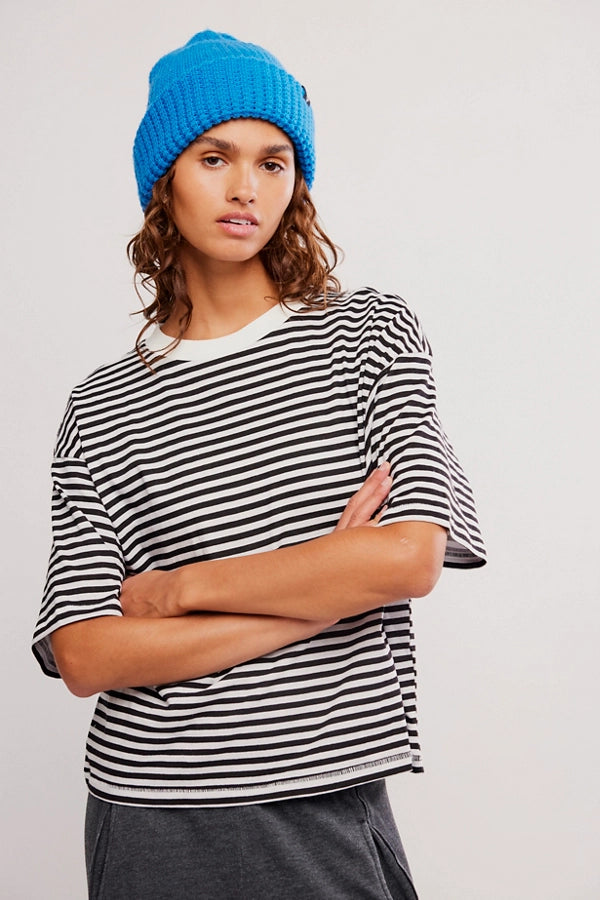 FREE PEOPLE STRIPE TACKLE TEE - BLACK COMBO