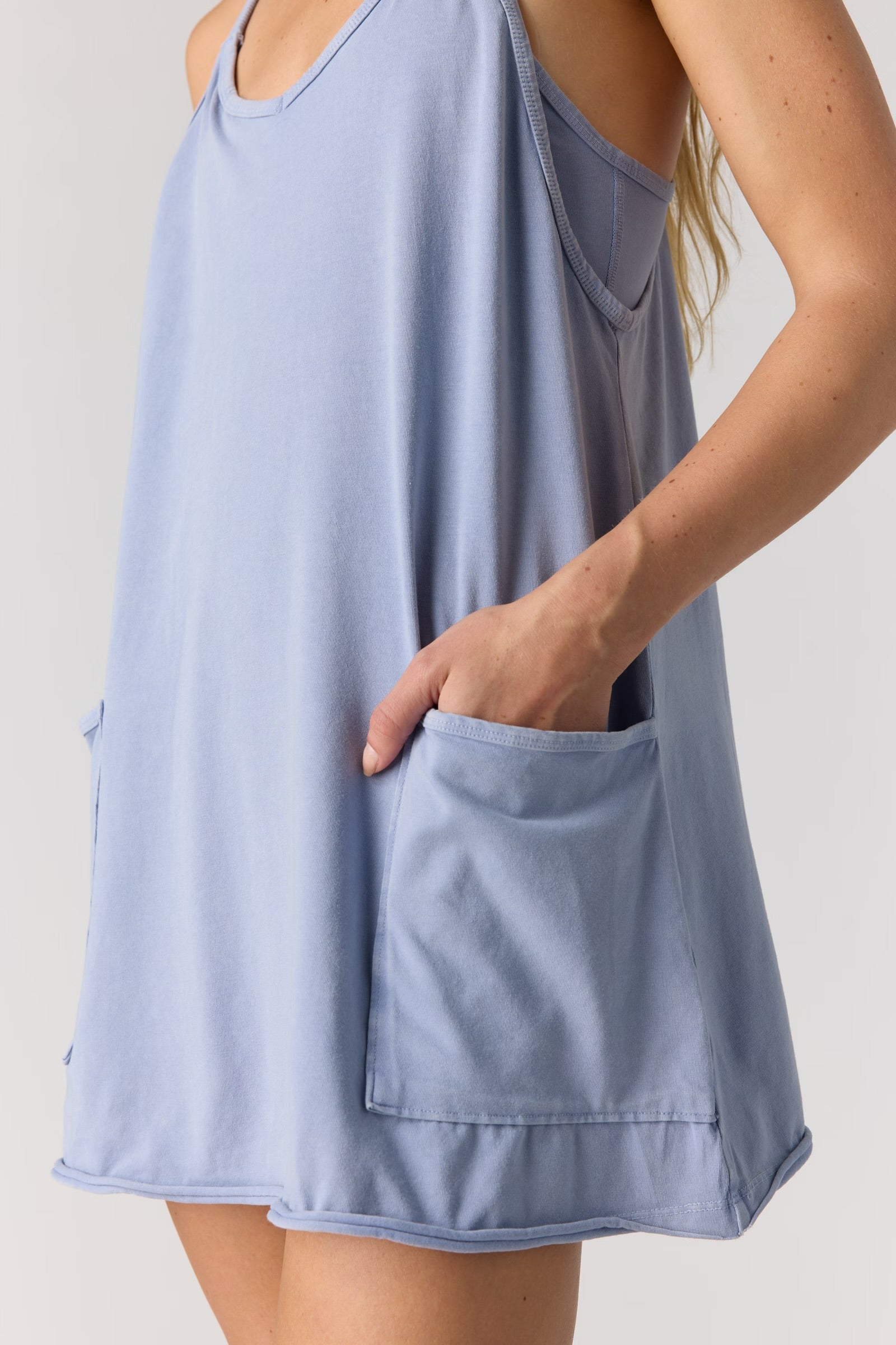 FREE PEOPLE HOT SHOT MINI DRESS - BLUE ASH