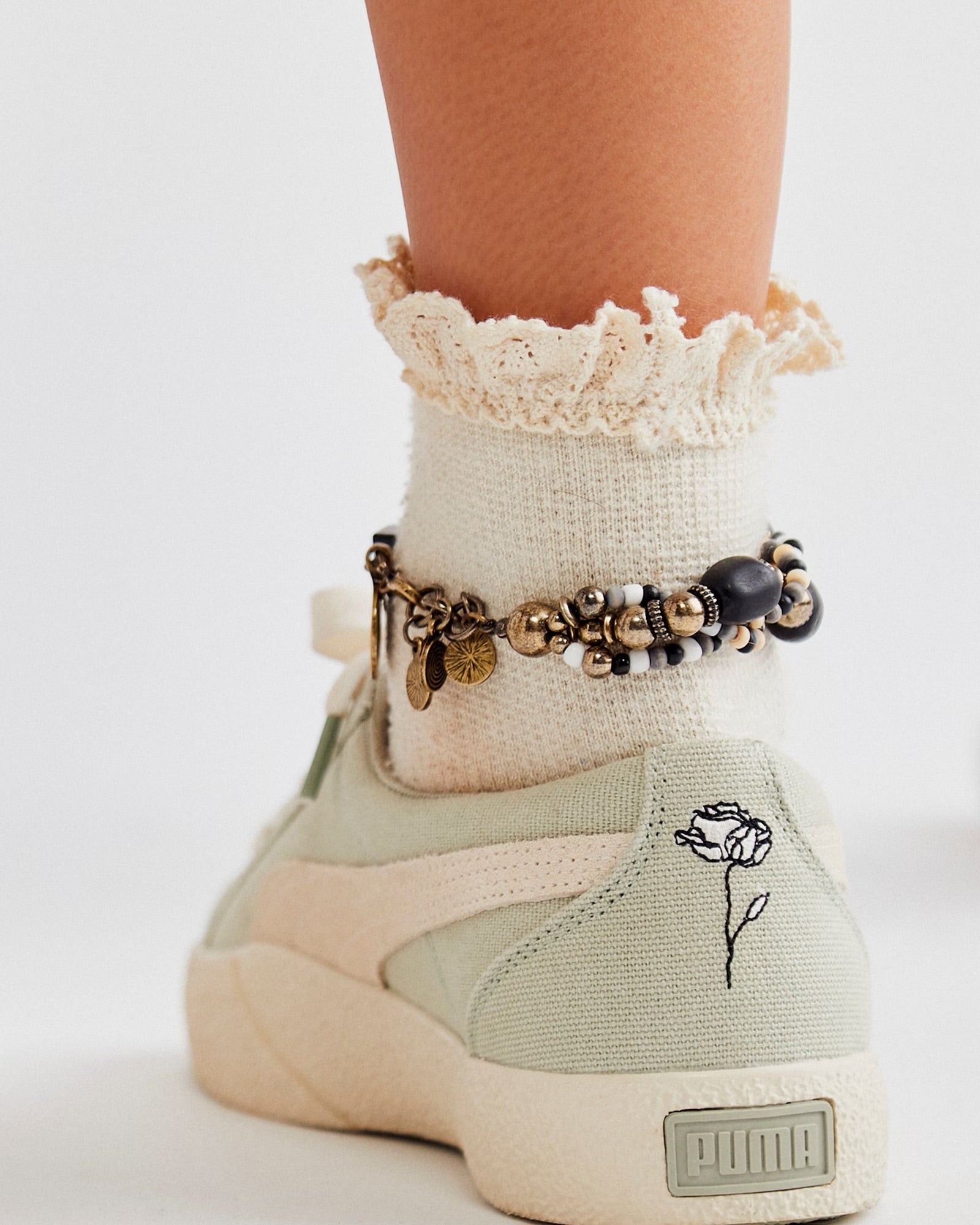 FREE PEOPLE BELOVED WAFFLE ANKLE SOCKS - IVORY