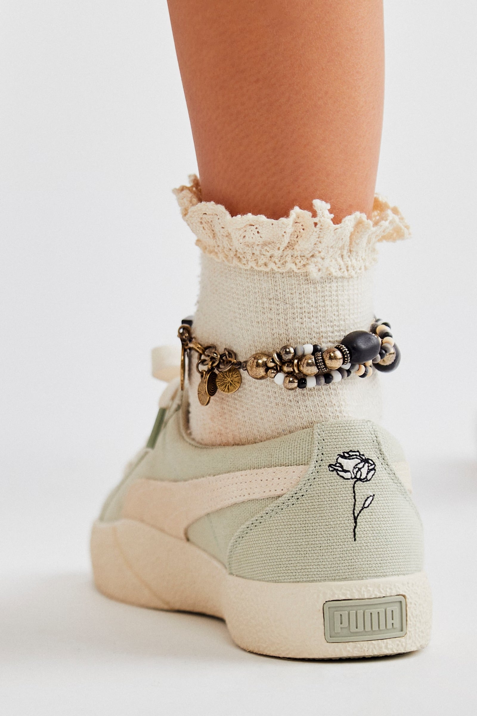 FREE PEOPLE BELOVED WAFFLE ANKLE SOCKS - IVORY
