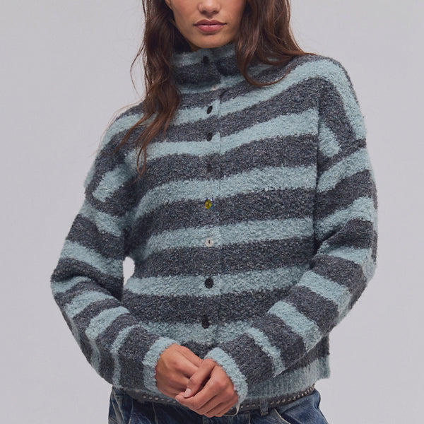 FREE PEOPLE BUTTON COLLECTION CARDI - STORM CLOUD COMBO