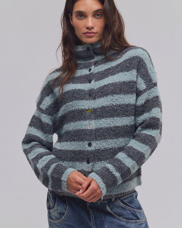 FREE PEOPLE BUTTON COLLECTION CARDI - STORM CLOUD COMBO