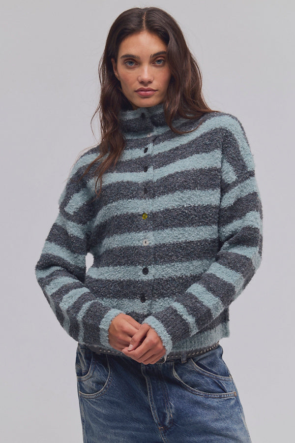 FREE PEOPLE BUTTON COLLECTION CARDI - STORM CLOUD COMBO