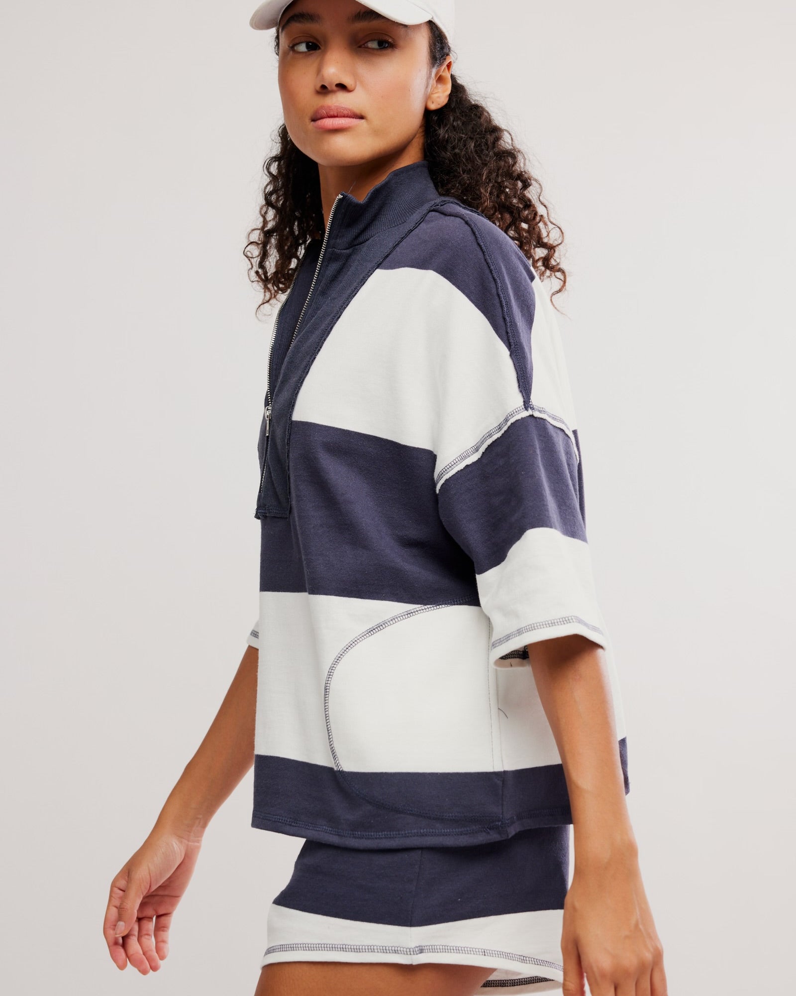 FREE PEOPLE RETRO RUGBY SHORTS SET - NAVY COMBO