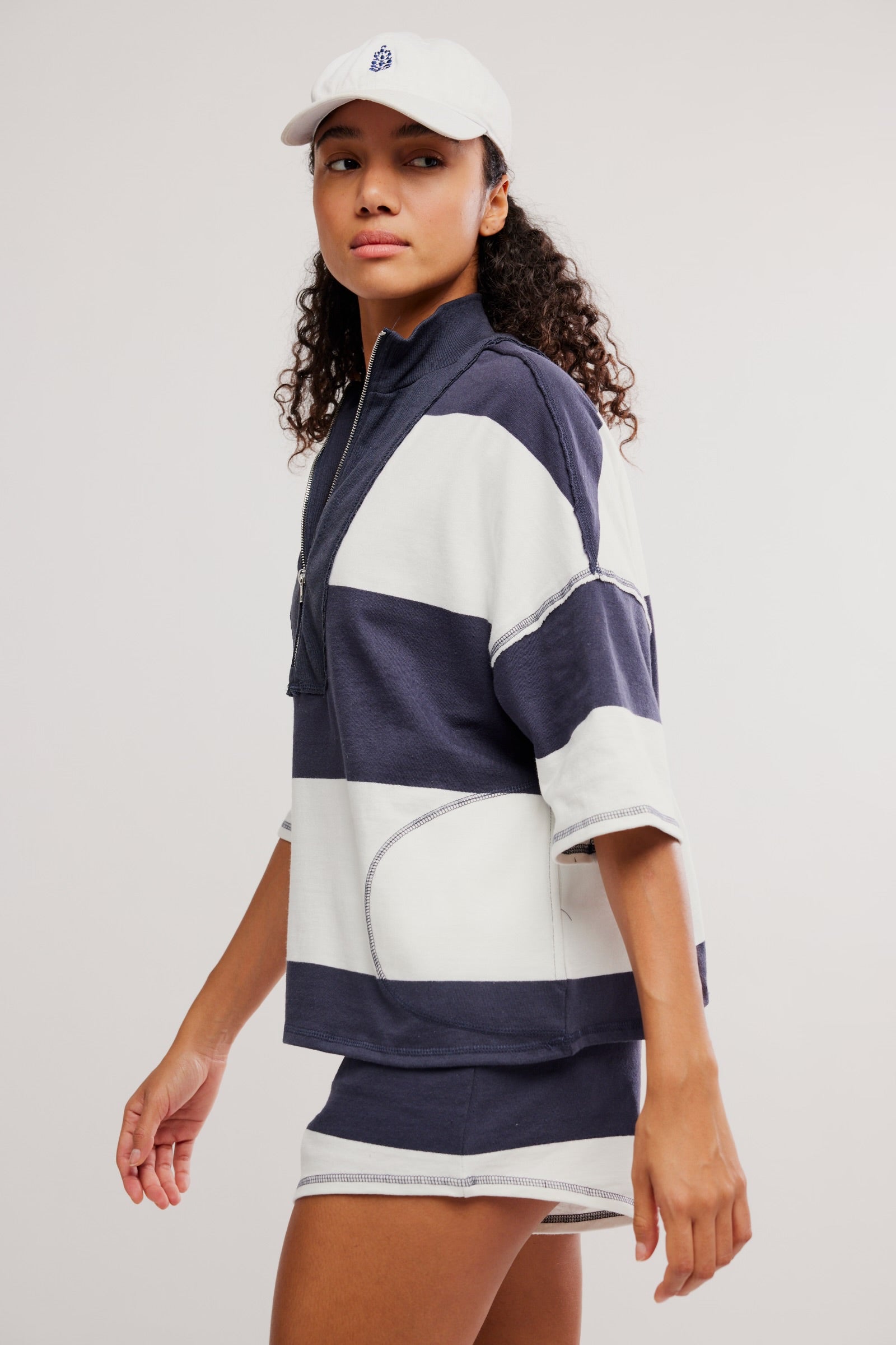 FREE PEOPLE RETRO RUGBY SHORTS SET - NAVY COMBO