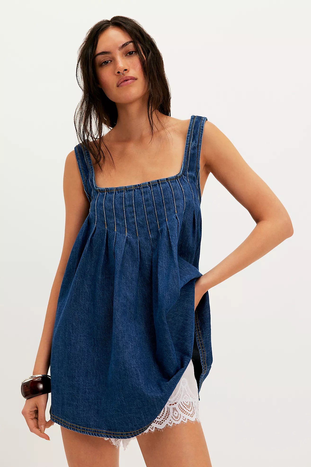 FREE PEOPLE KATIE DENIM TUNIC - DEEP WASH