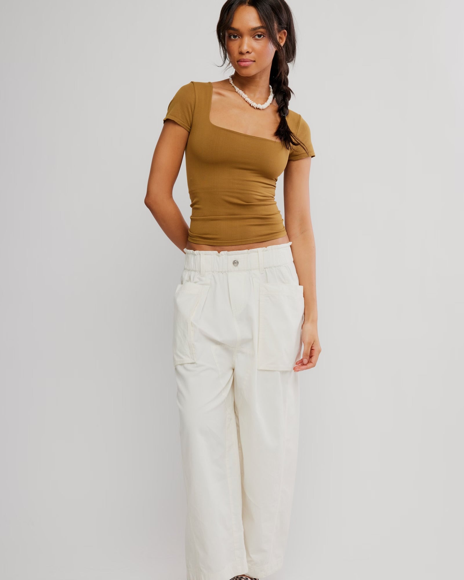 FREE PEOPLE SUNFADE CLEAN LINES BABY TEE - BEEHIVE