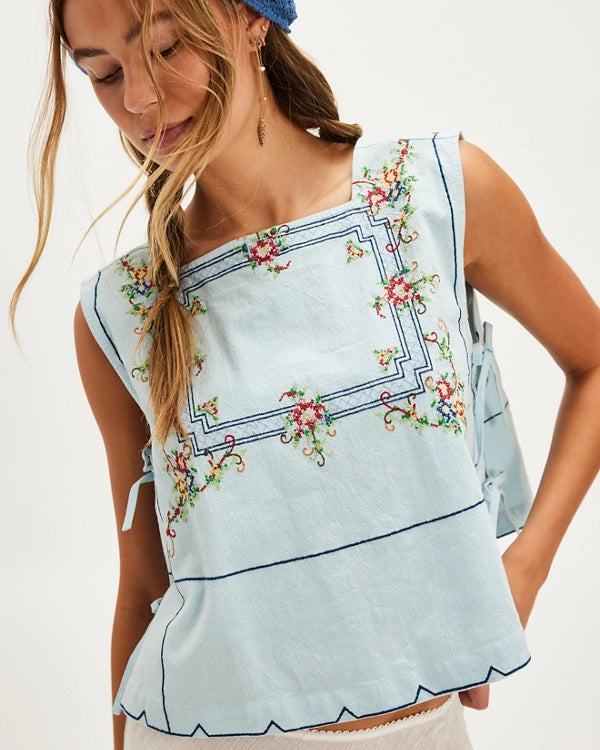 FREE PEOPLE GARDEN WALL TOP - BLUE COMBO