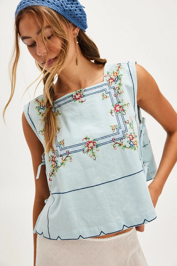 FREE PEOPLE GARDEN WALL TOP - BLUE COMBO