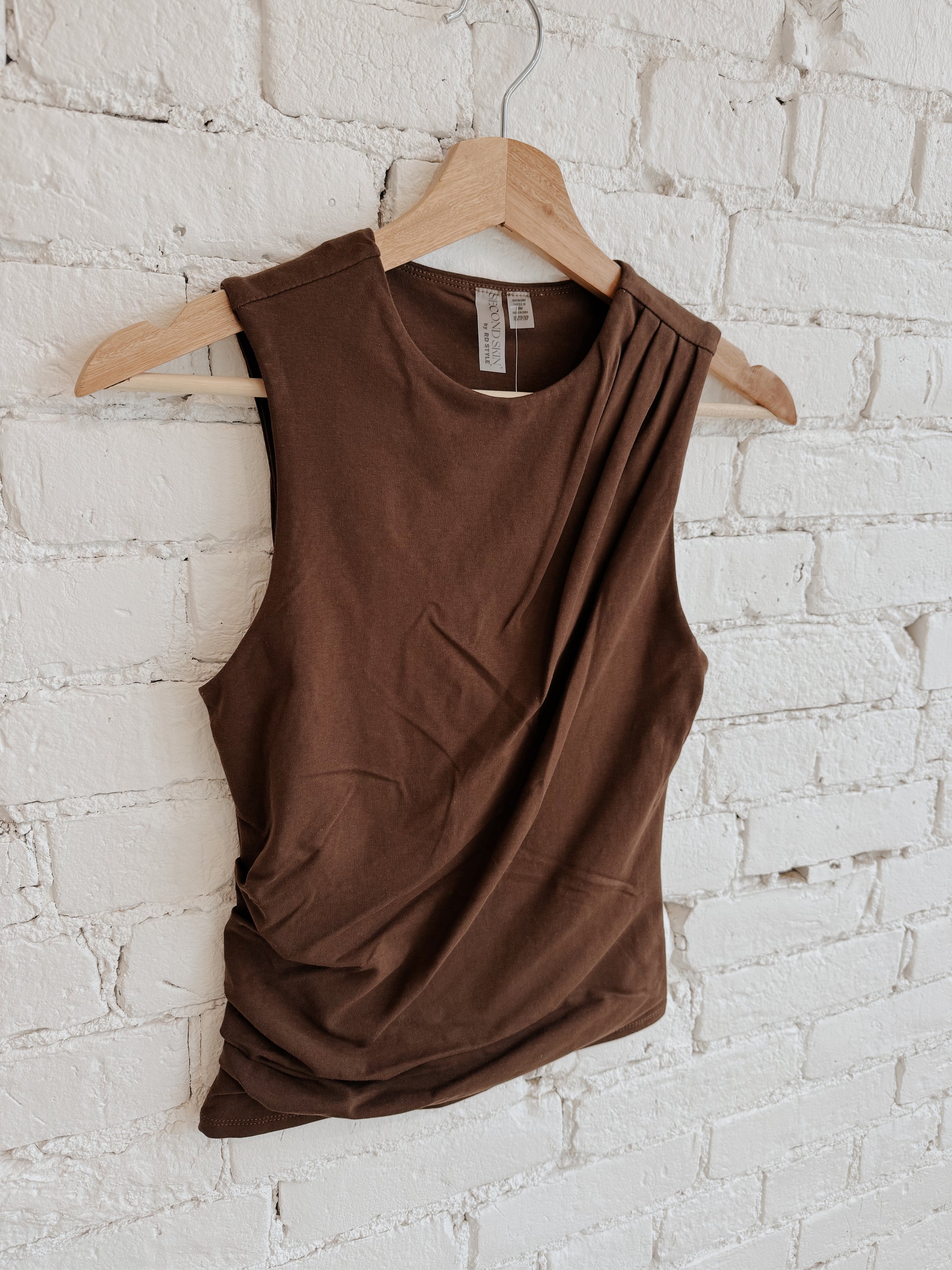 COTTON CORE RURI DRAPED TANK - MOCHA