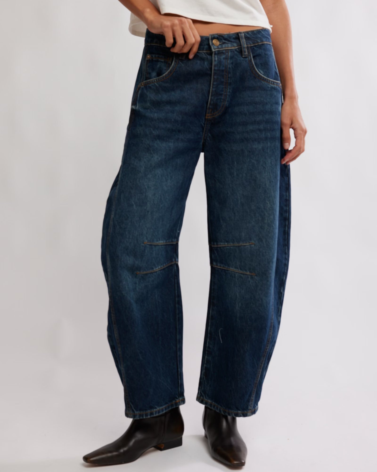 FREE PEOPLE GOOD LUCK BARREL PANT - DEEP END