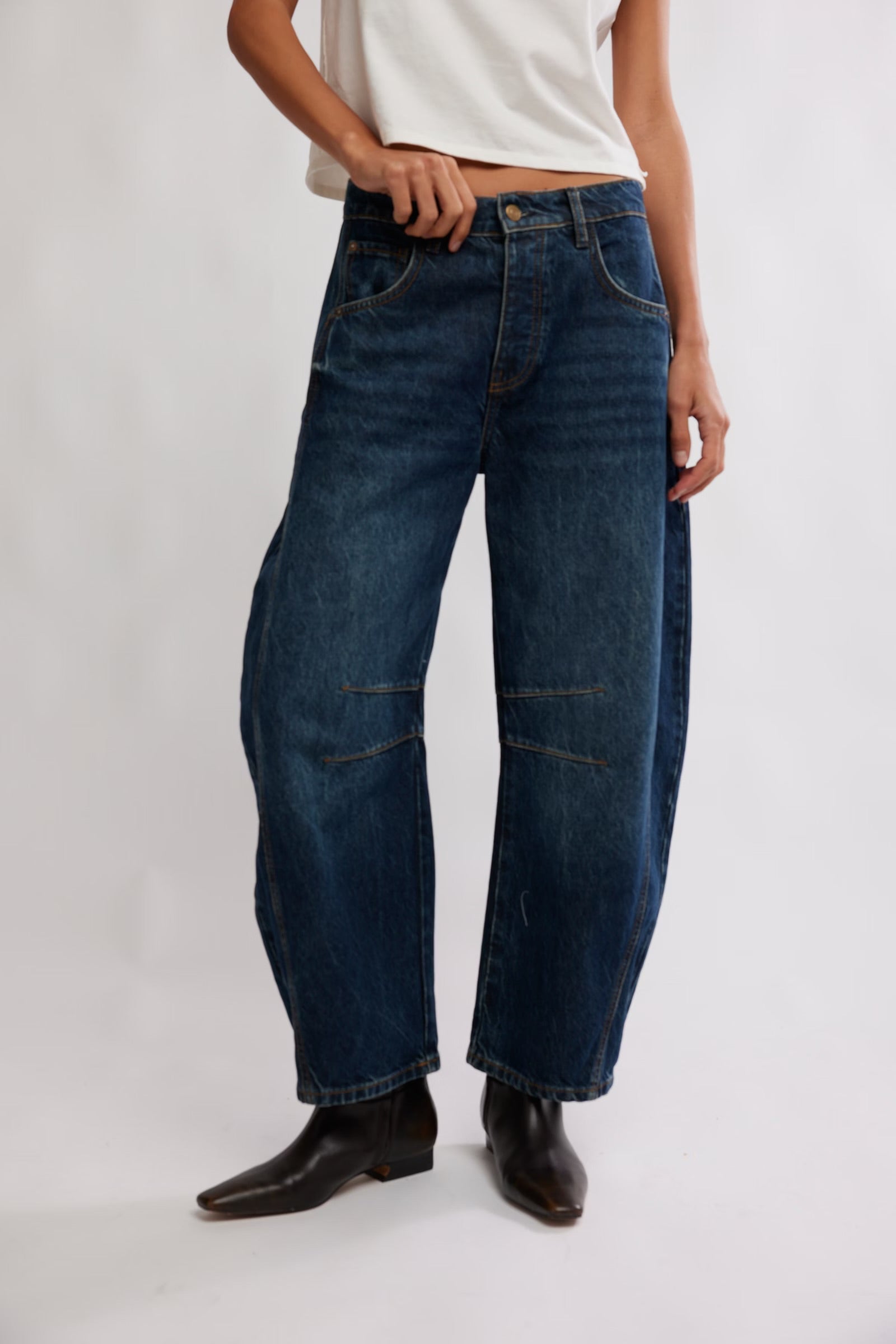 FREE PEOPLE GOOD LUCK BARREL PANT - DEEP END