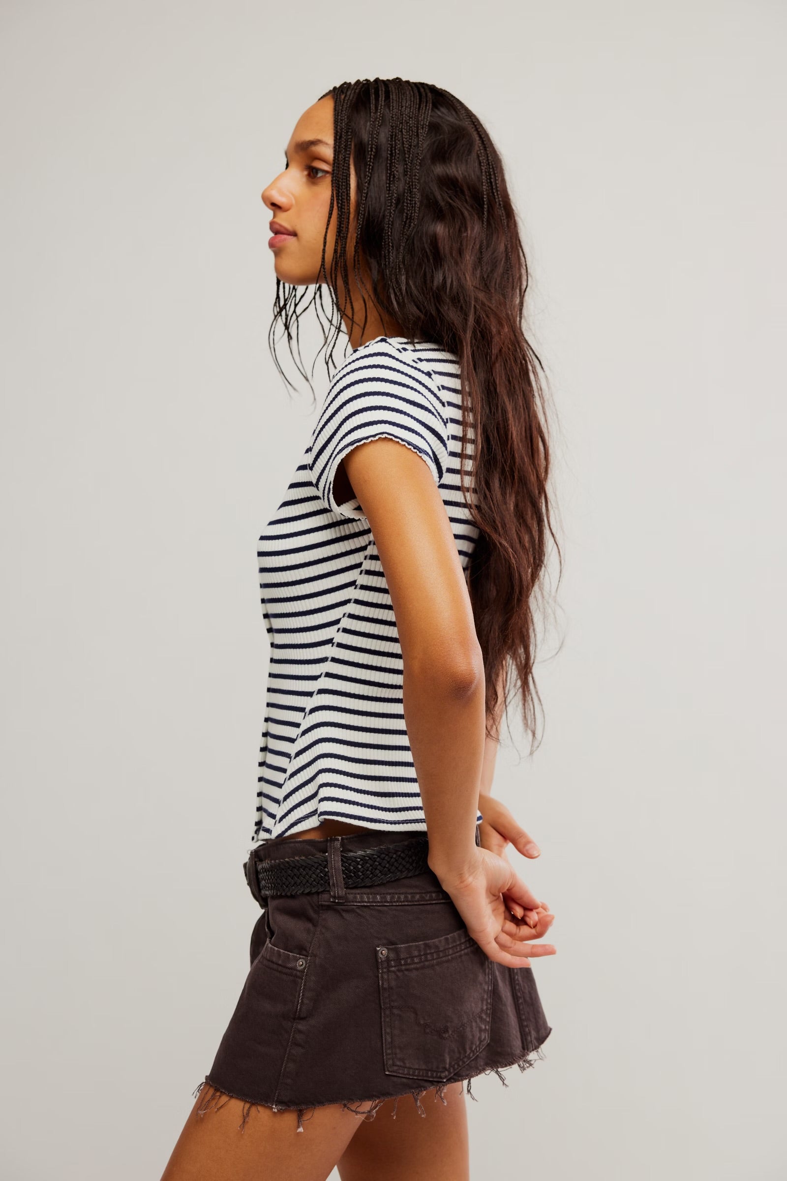 FREE PEOPLE MOST WANTED STRIPED CARDI - BLACK WHITE