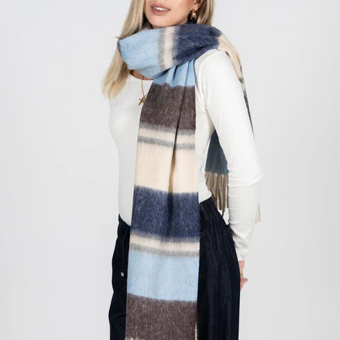STRIPE PATTERN BLANKET SCARF - BLUE