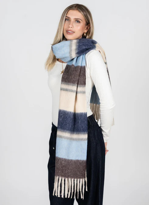 STRIPE PATTERN BLANKET SCARF - BLUE