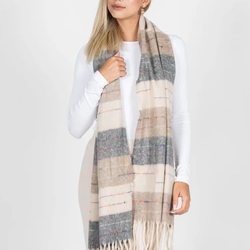 STRIPE PATTERN BLANKET SCARF - TAN