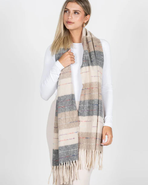 STRIPE PATTERN BLANKET SCARF - TAN