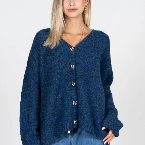 THE OVERSIZED CARDIGAN - HEATHER NAVY