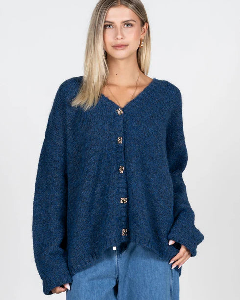 THE OVERSIZED CARDIGAN - HEATHER NAVY