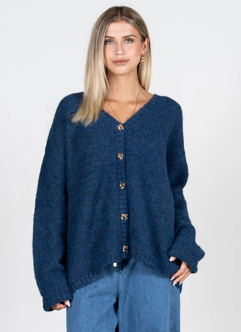 THE OVERSIZED CARDIGAN - HEATHER NAVY