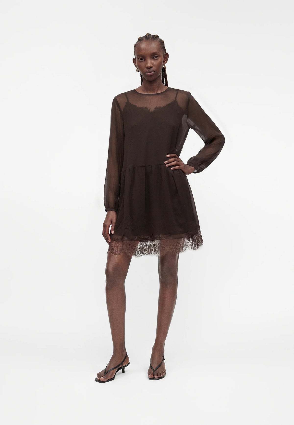 VM LALIE LS LACE DRESS - CHOCOLATE TORTE