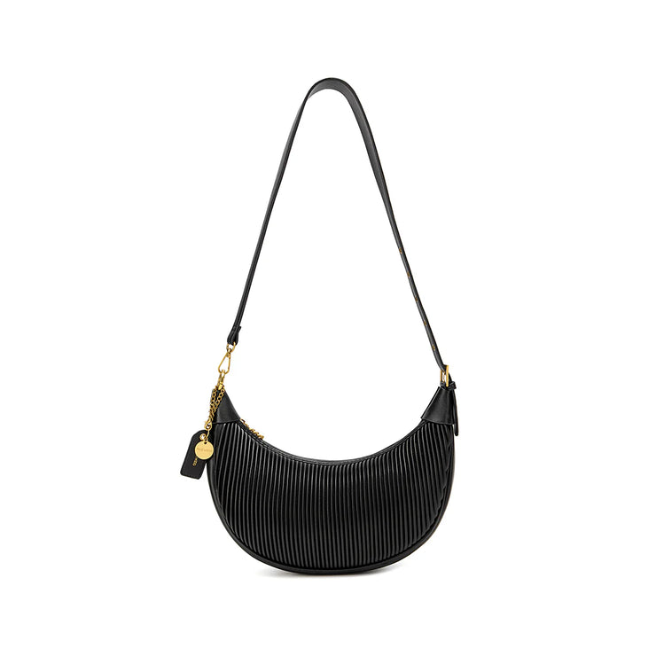 PIXIE MOOD CRESCENT CROSSBODY BAG - BLACK PLEATED